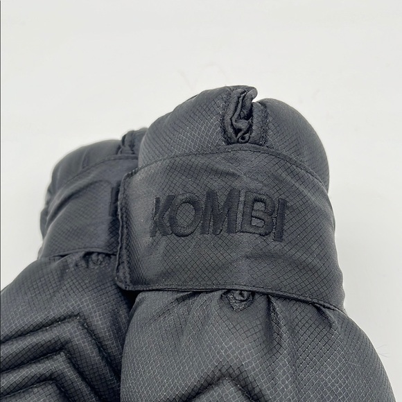 KOMBI Black Leather Nylon Winter Snow Mittens Women Size Medium - Picture 2 of 8